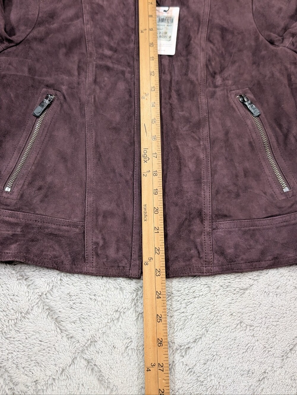 Reiss Jacket Womens 8 Purple Bordeaux Dawn Suede Goat Leather Biker Slim Fit - Picture 7 of 10